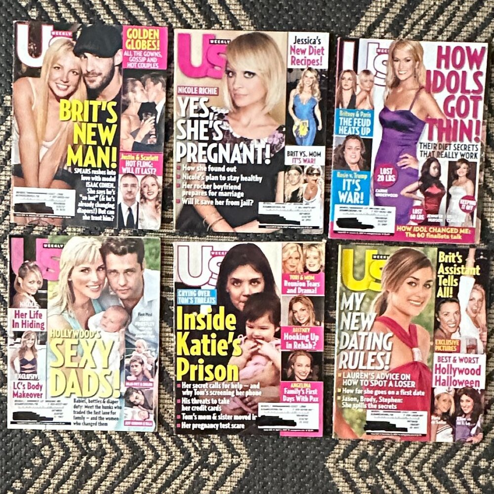 Lot of 6 US Weekly Magazines Y2K Vintage 2007 Celeb Gossip Britney,Katie,Carrie